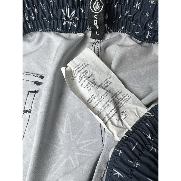 VOLCOM Navy Blue Stars Board Shorts Manic Swim Trunk No Lining Large 4th Of July - Picture 5 of 6